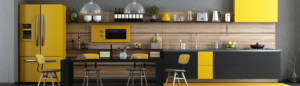 Yellow and black kitchen